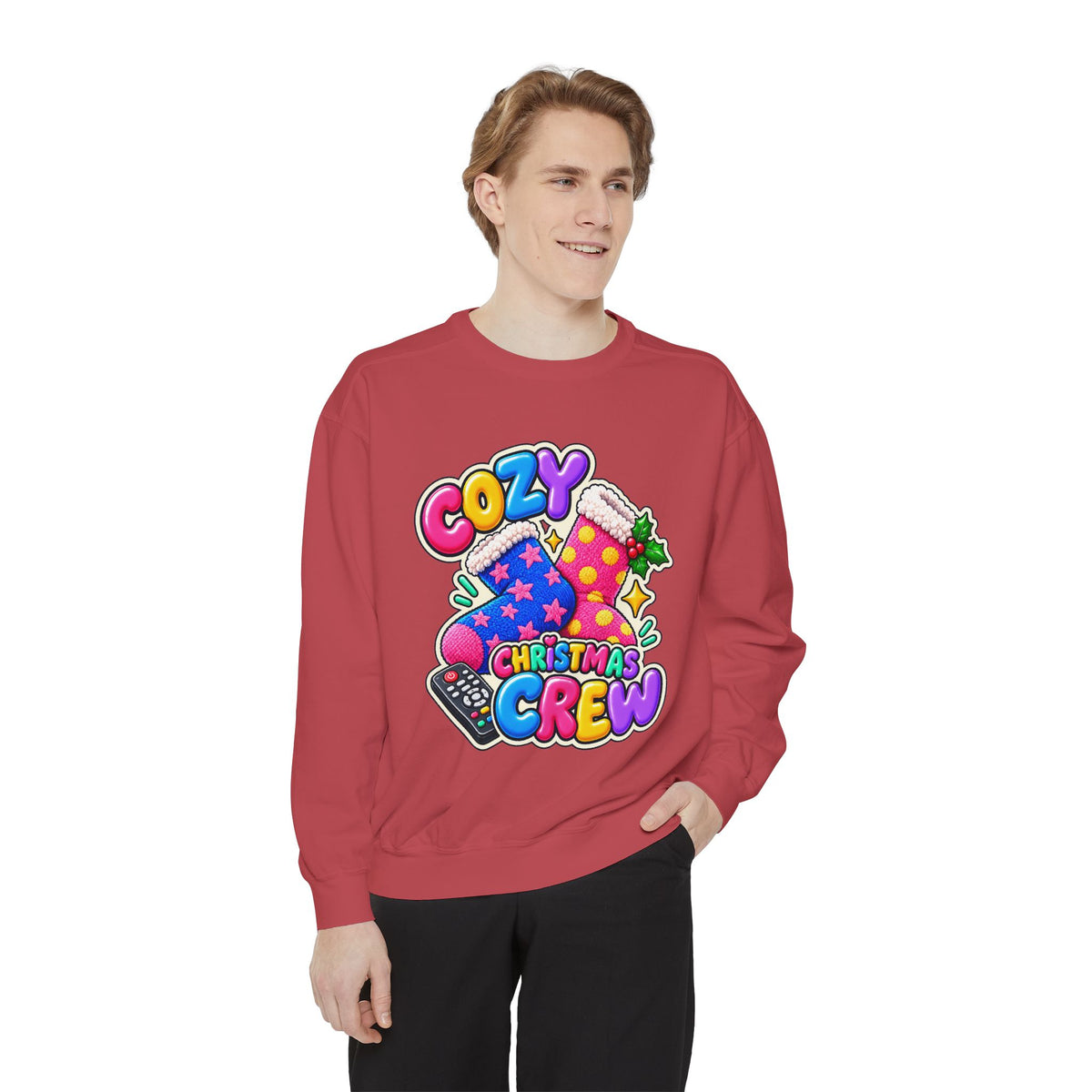 Cozy Christmas Crew Crewneck Sweatshirt 🧦🎄📺