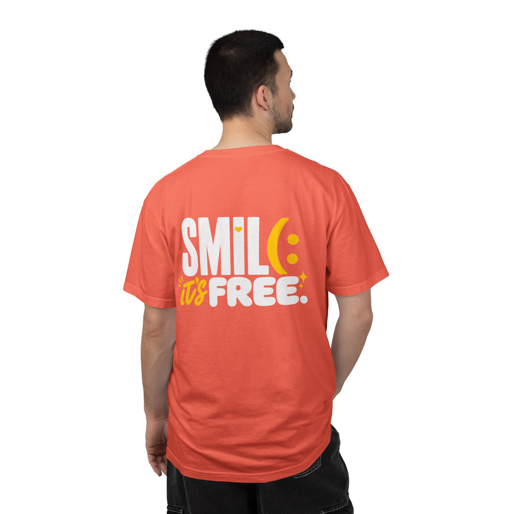SMIL(: IT’S FREE. White & Yellow Front-and-Back Garment-Dyed Tee
