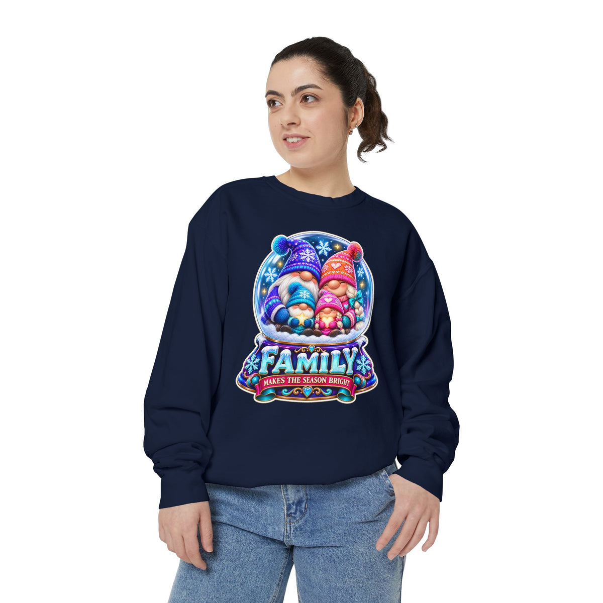 Family Gnome Christmas Sweatshirt "Family Makes the Season Bright"