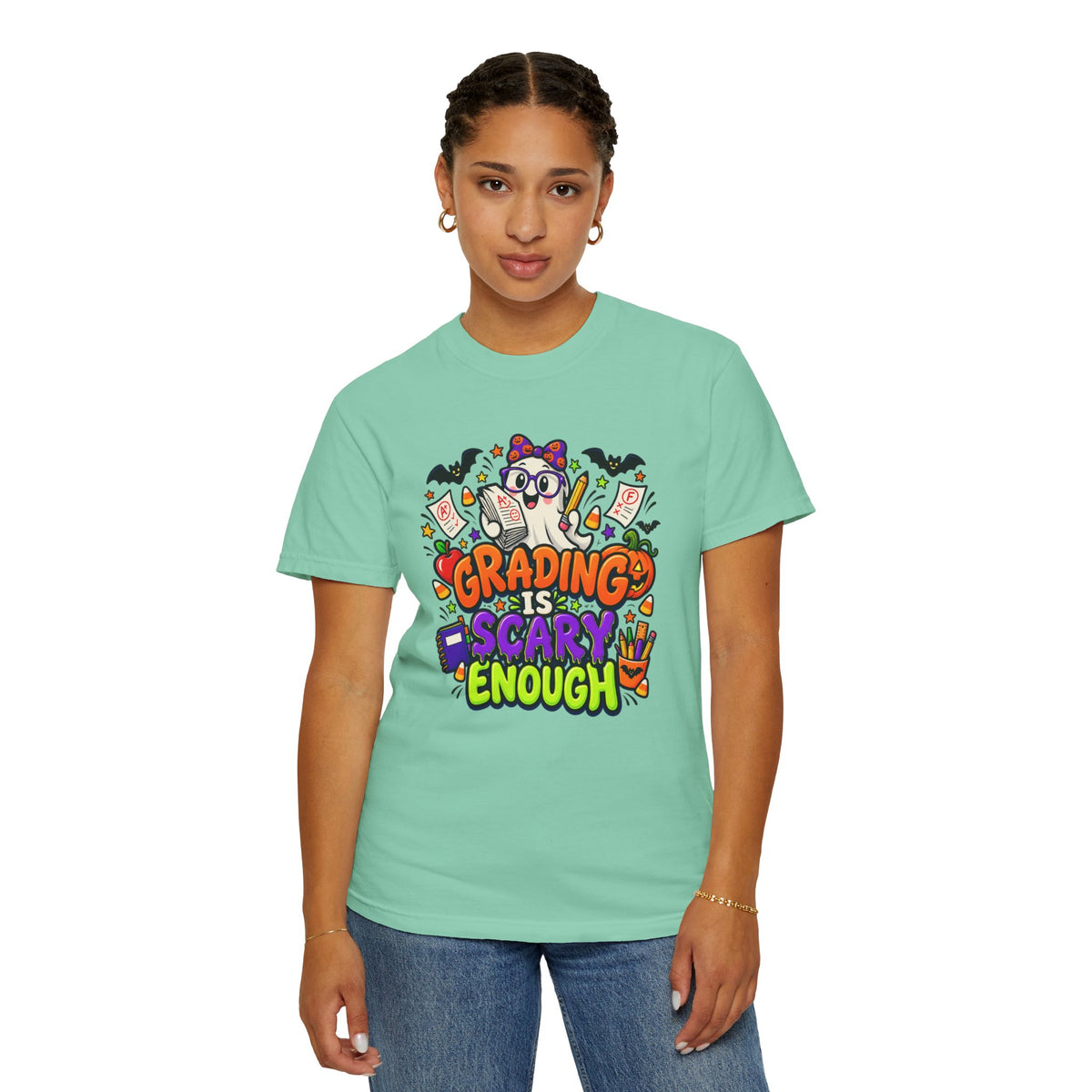 Grading Is Scary Enough T-Shirt — Halloween Teacher Funny Tee
