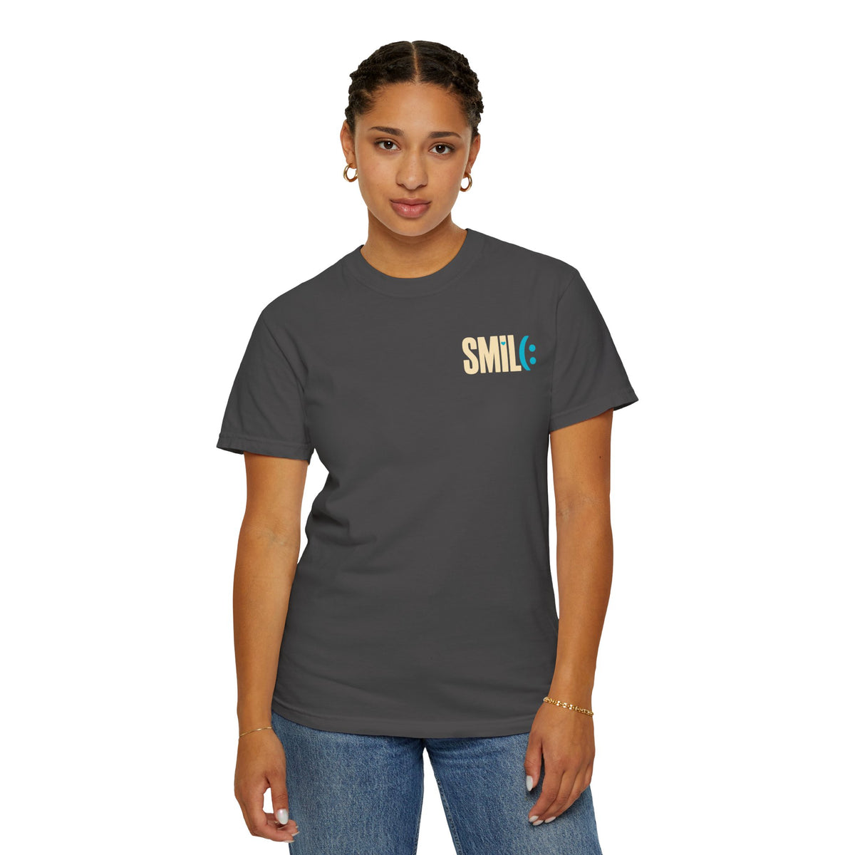 SMIL(: IT’S FREE. Charcoal & Plum Front-and-Back Tee