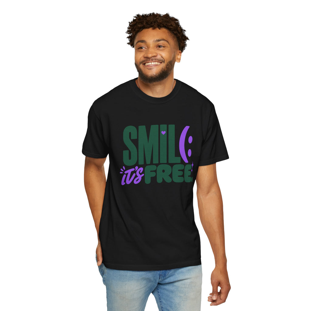 SMIL(: IT’S FREE. Forest Green & Purple Garment-Dyed Graphic Tee