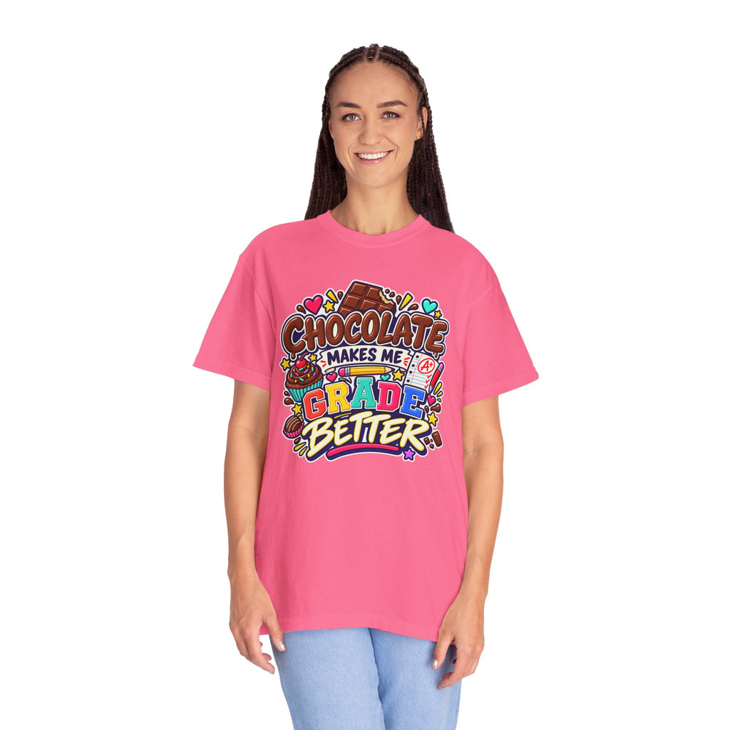 Chocolate Makes Me Grade Better Heavyweight Tee 🍫📚✏️