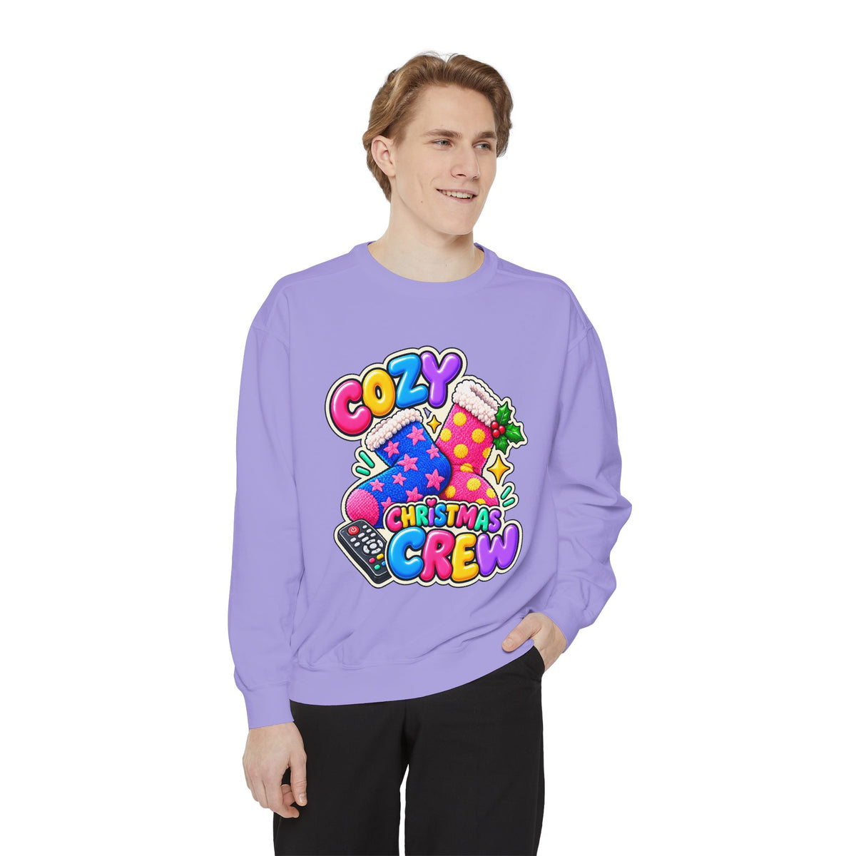 Cozy Christmas Crew Crewneck Sweatshirt 🧦🎄📺