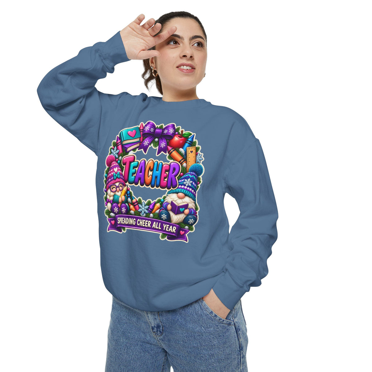 Teacher Spreading Gnomes Cheer All Year Christmas Sweatshirt