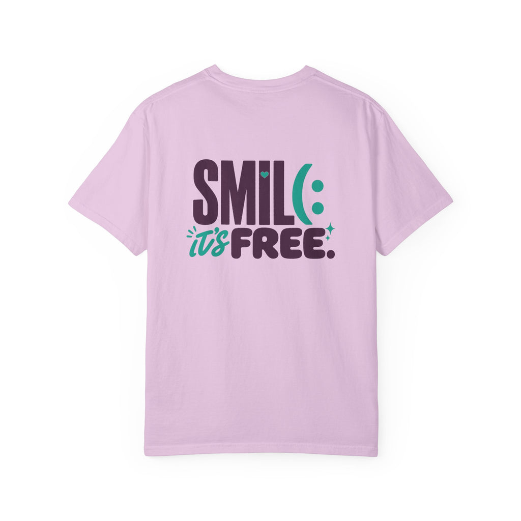 SMIL(: IT’S FREE. Front & Back Garment-Dyed Graphic Tee