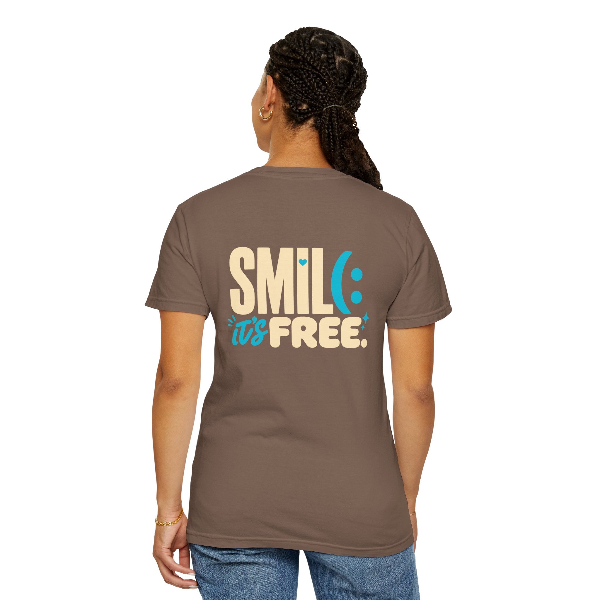 SMIL(: IT’S FREE. Charcoal & Plum Front-and-Back Tee
