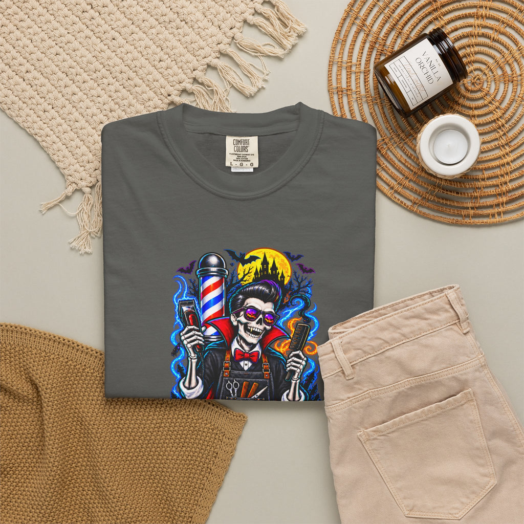 Barber of the Night Halloween Tee – Adult Unisex Barbershop Shirt