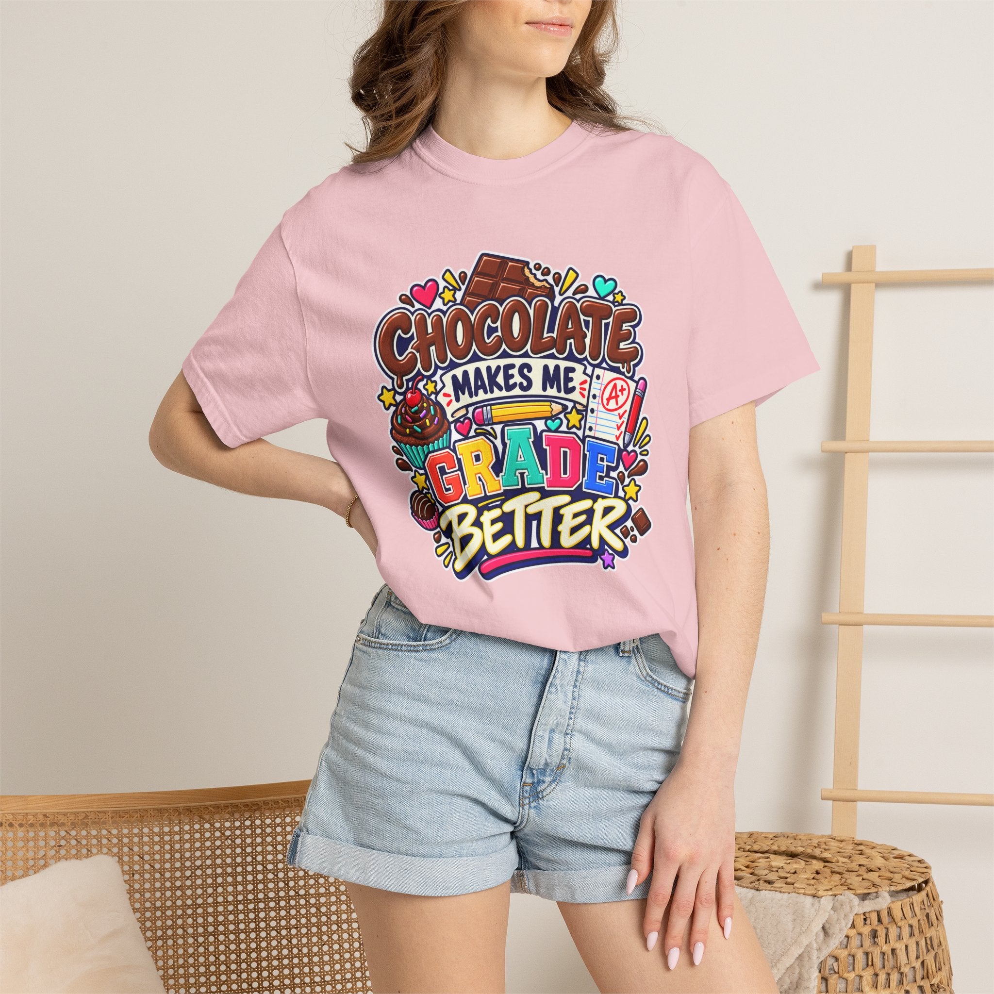 Chocolate Makes Me Grade Better Heavyweight Tee 🍫📚✏️