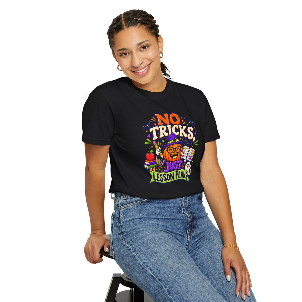 Halloween Teacher T-Shirt - "No Tricks, Just Lesson Plans"