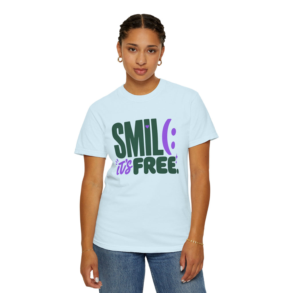 SMIL(: IT’S FREE. Forest Green & Purple Garment-Dyed Graphic Tee