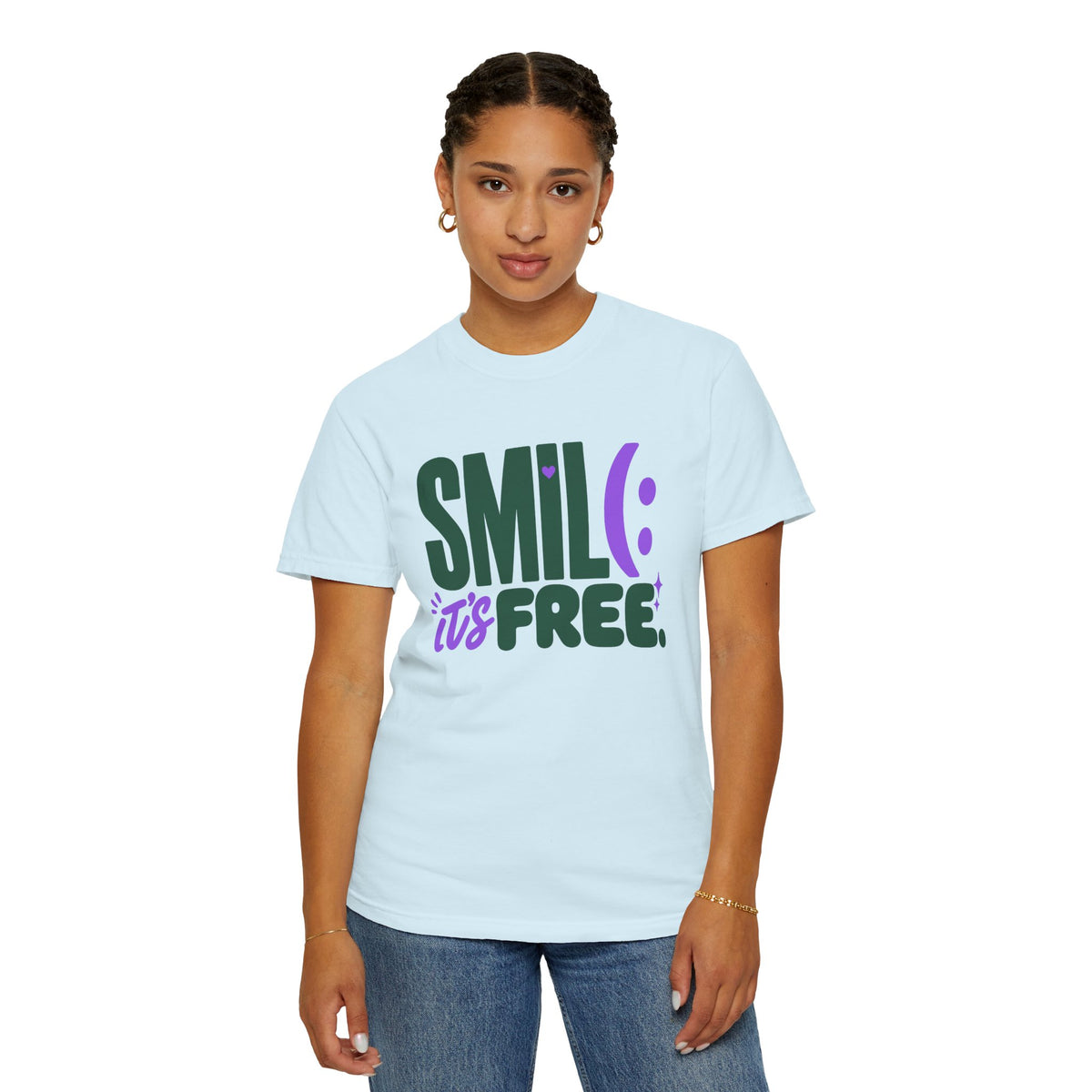 SMIL(: IT’S FREE. Forest Green & Purple Garment-Dyed Graphic Tee
