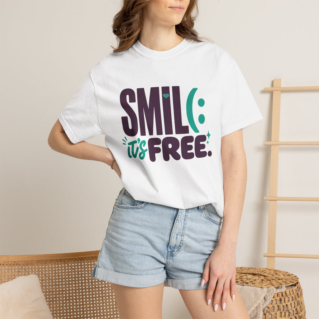 SMIL(: IT’S FREE. Plum & Teal Garment-Dyed Graphic Tee