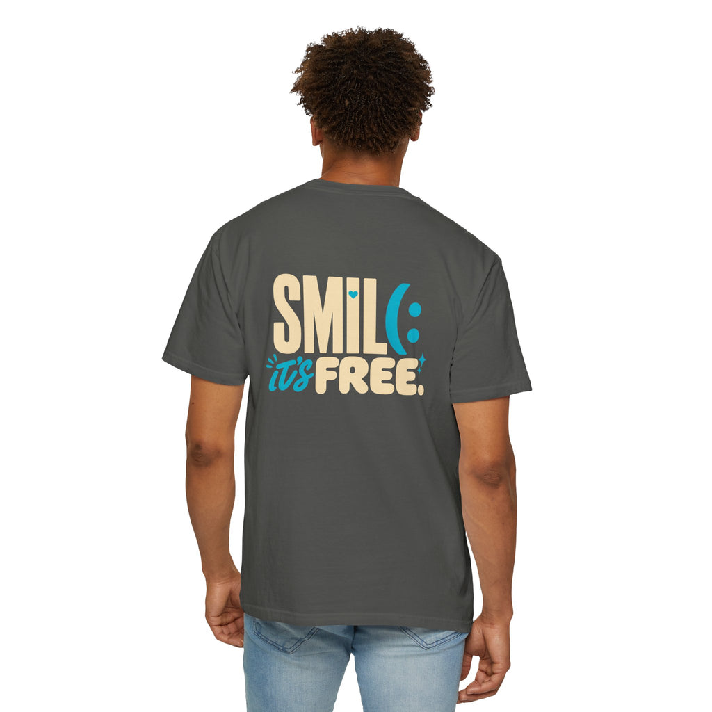 SMIL(: IT’S FREE. Charcoal & Plum Front-and-Back Tee