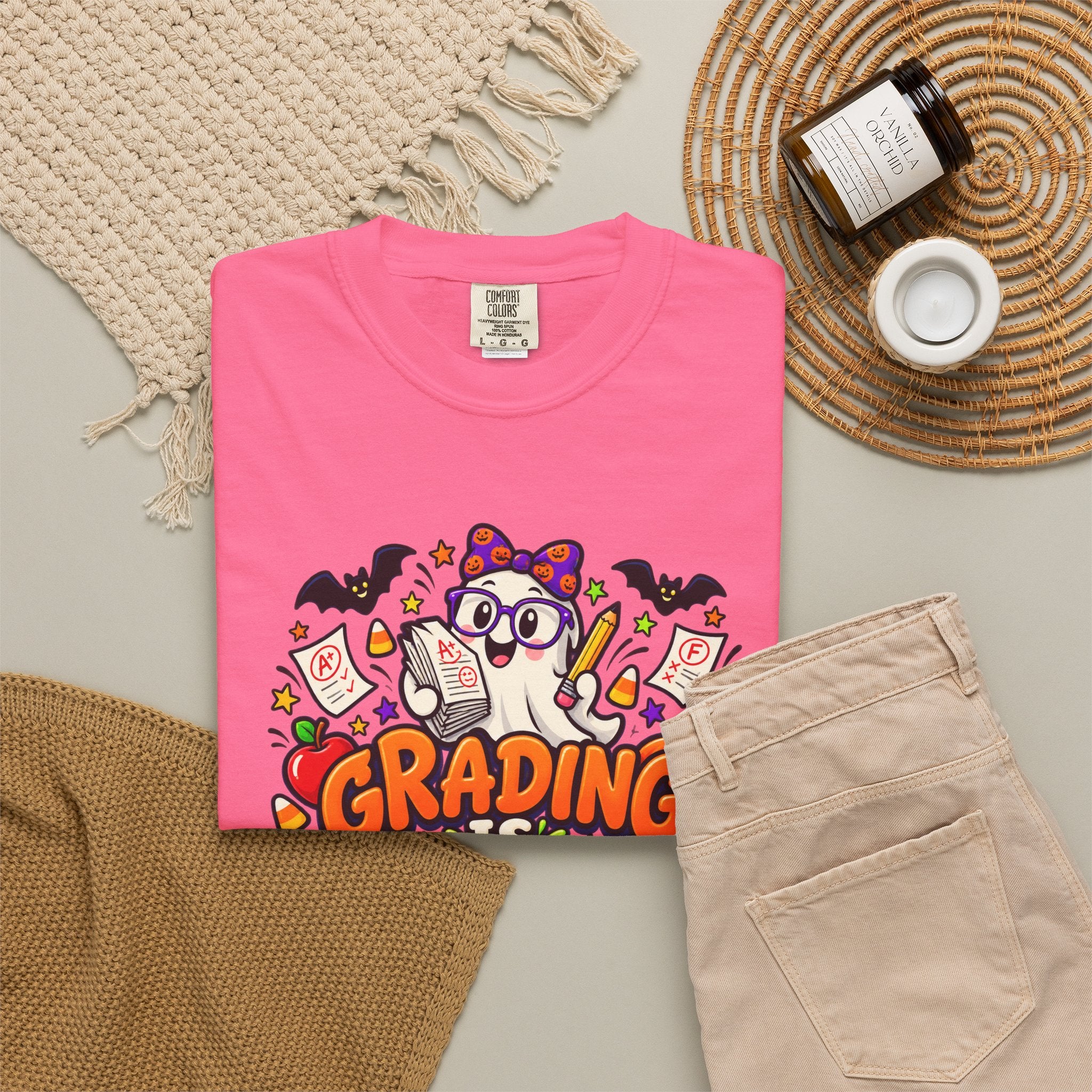 Grading Is Scary Enough T-Shirt — Halloween Teacher Funny Tee