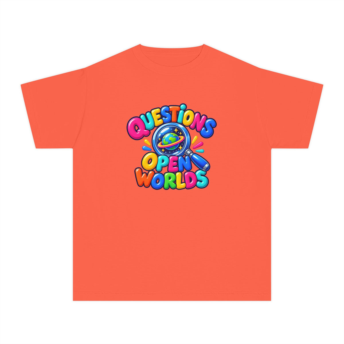 🌍 Questions Open Worlds Colorful Space Graphic Youth Tee