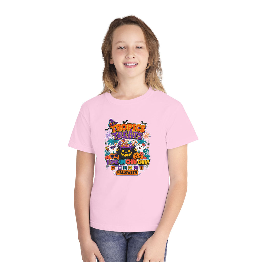 Tropics Treats Youth Halloween Retro Tee 🌴🎃