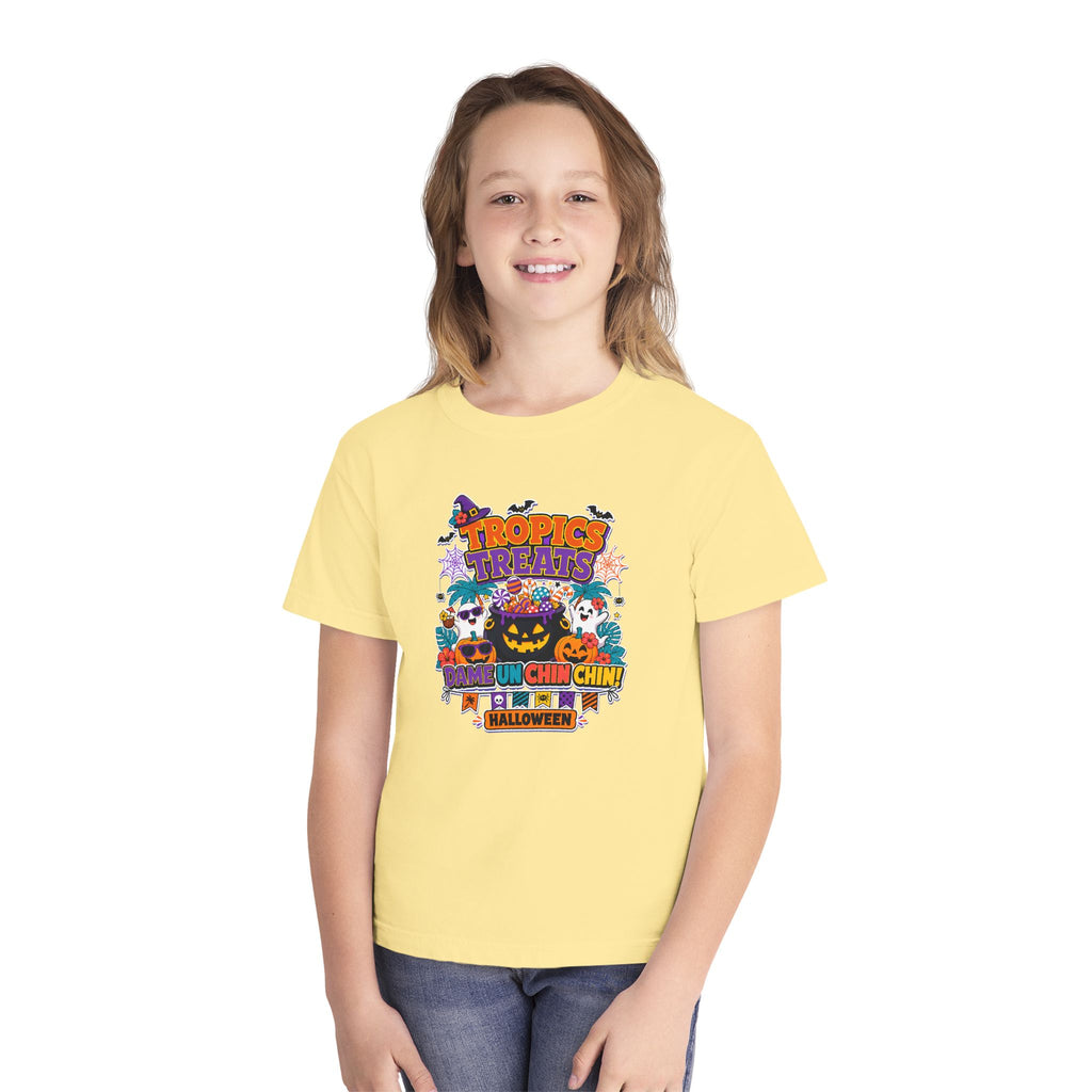 Tropics Treats Youth Halloween Retro Tee 🌴🎃