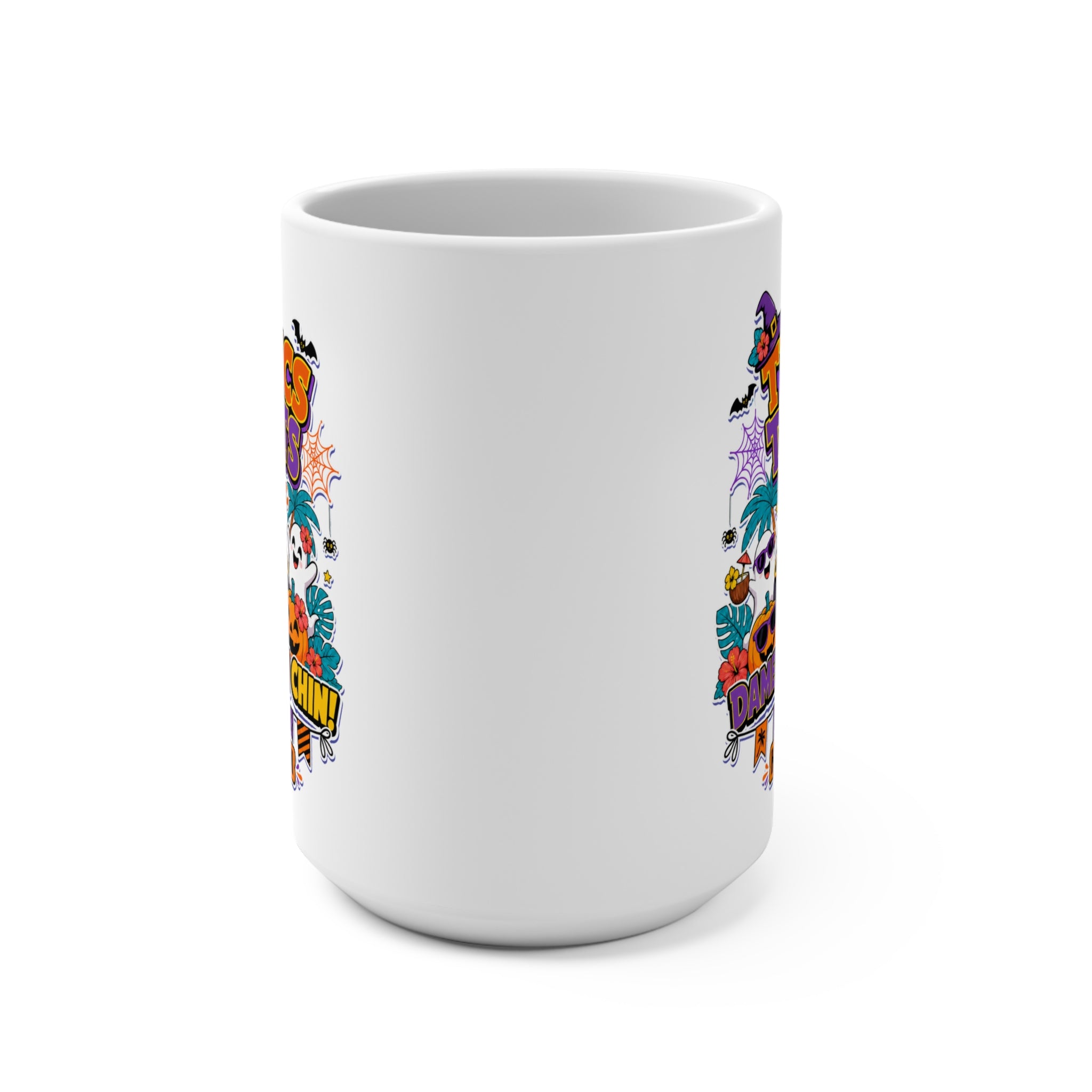 Tropics Treats Halloween Mug - Tropical Halloween Coffee Cup - Dame Un Chin Chin Spooky Gift - Fun Holiday Mug