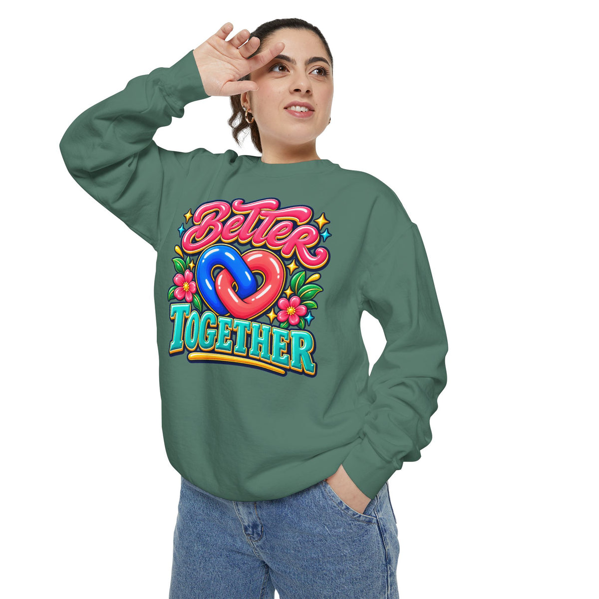 Better Together Heart Sweatshirt — Yellow & Aqua
