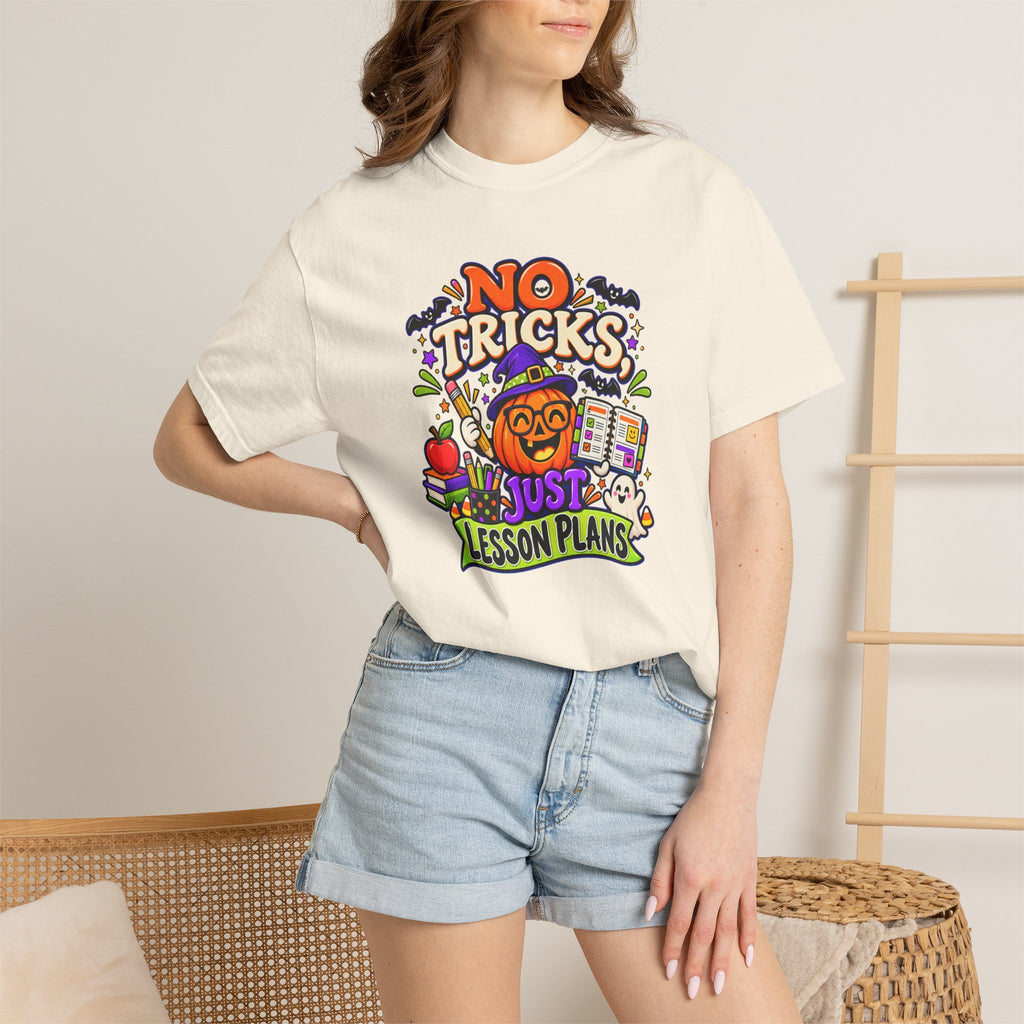 Halloween Teacher T-Shirt - "No Tricks, Just Lesson Plans"