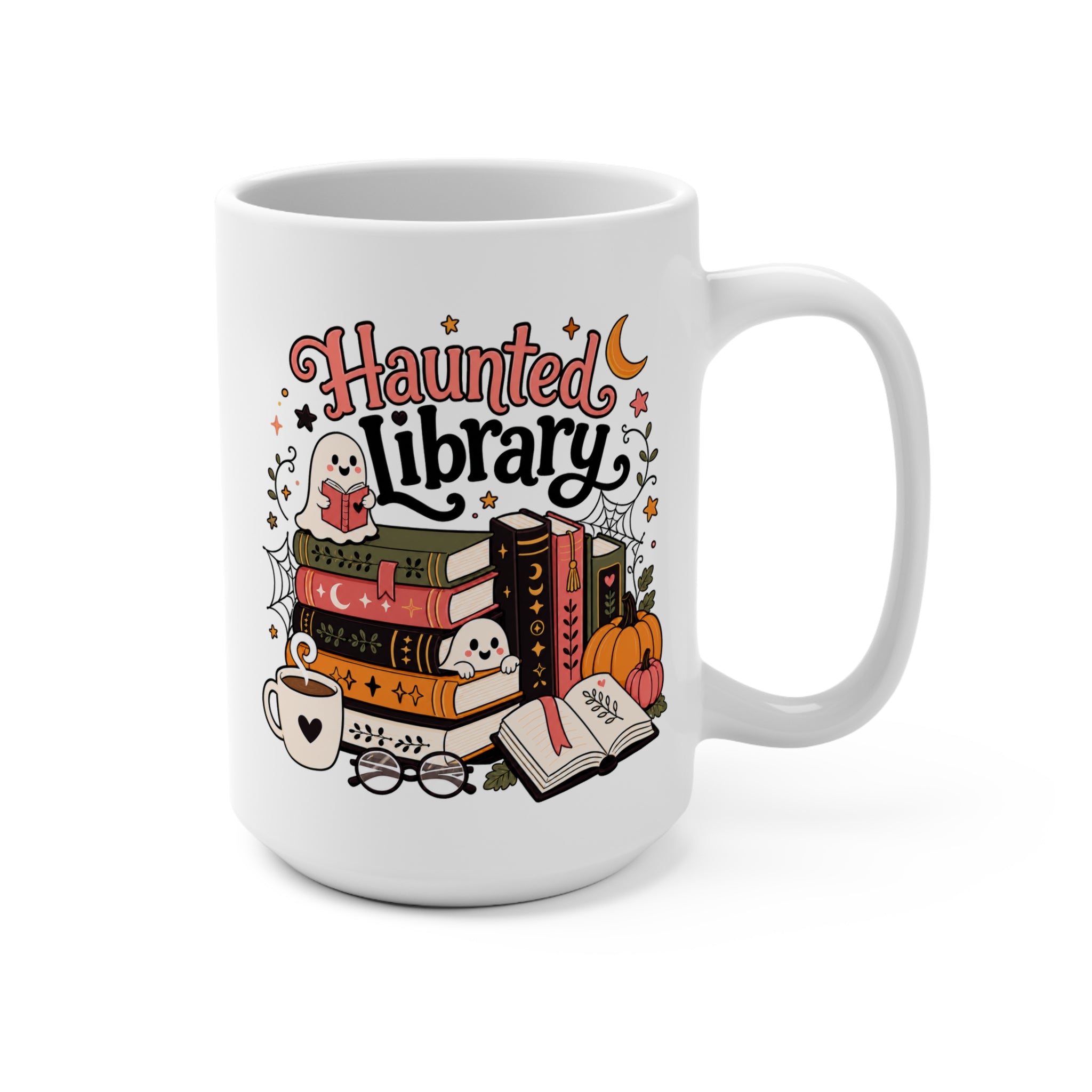 Haunted Library Mug - Spooky Book Lover Coffee Cup - Cute Halloween Reading Gift for Librarians, Teachers and Readers