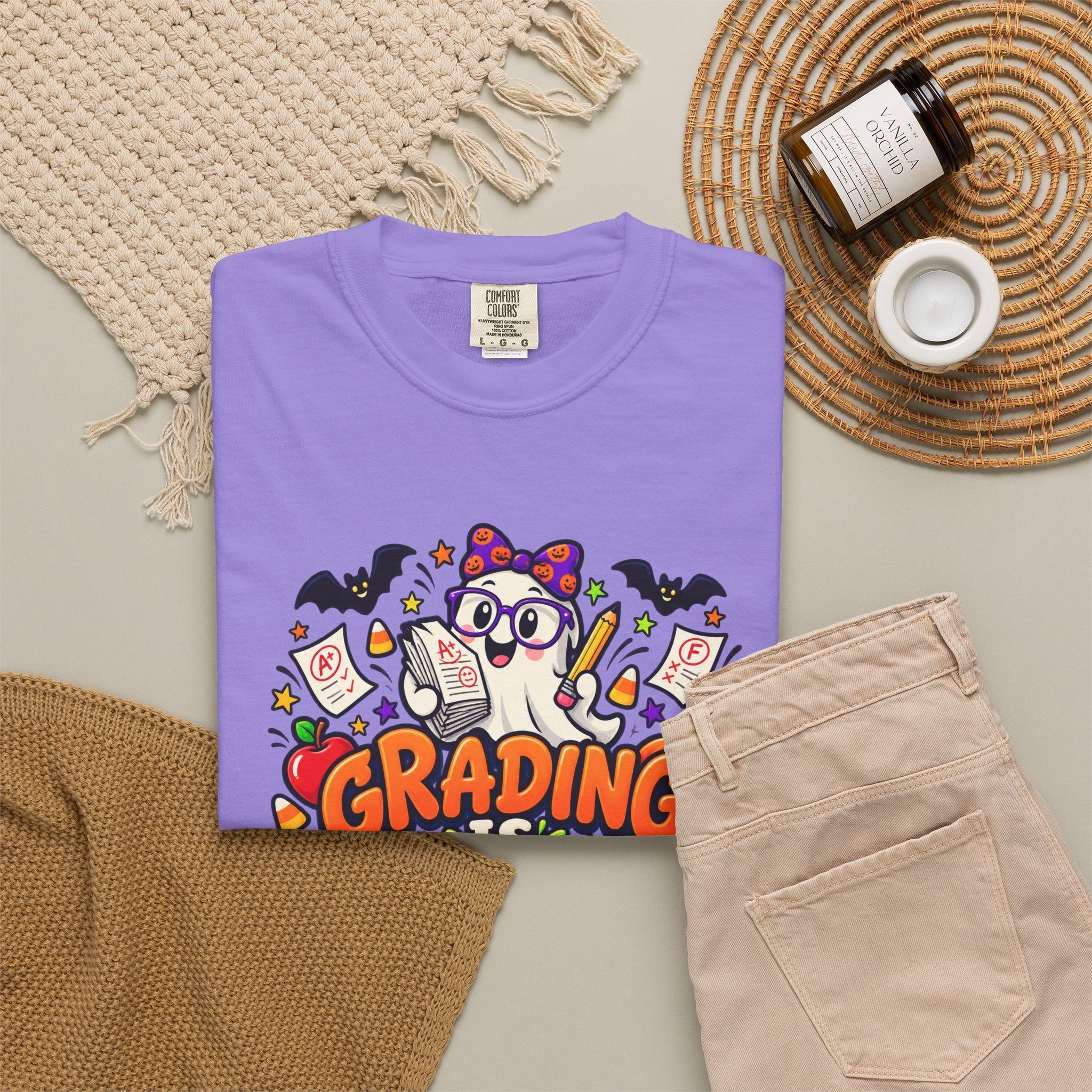 Grading Is Scary Enough T-Shirt — Halloween Teacher Funny Tee
