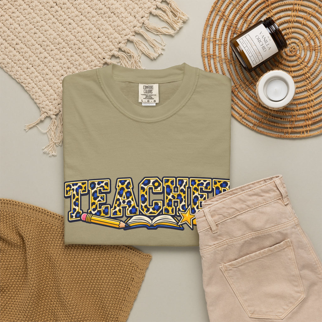 Leopard Print Teacher Comfort Colors® Heavyweight Tee 🍎✏️
