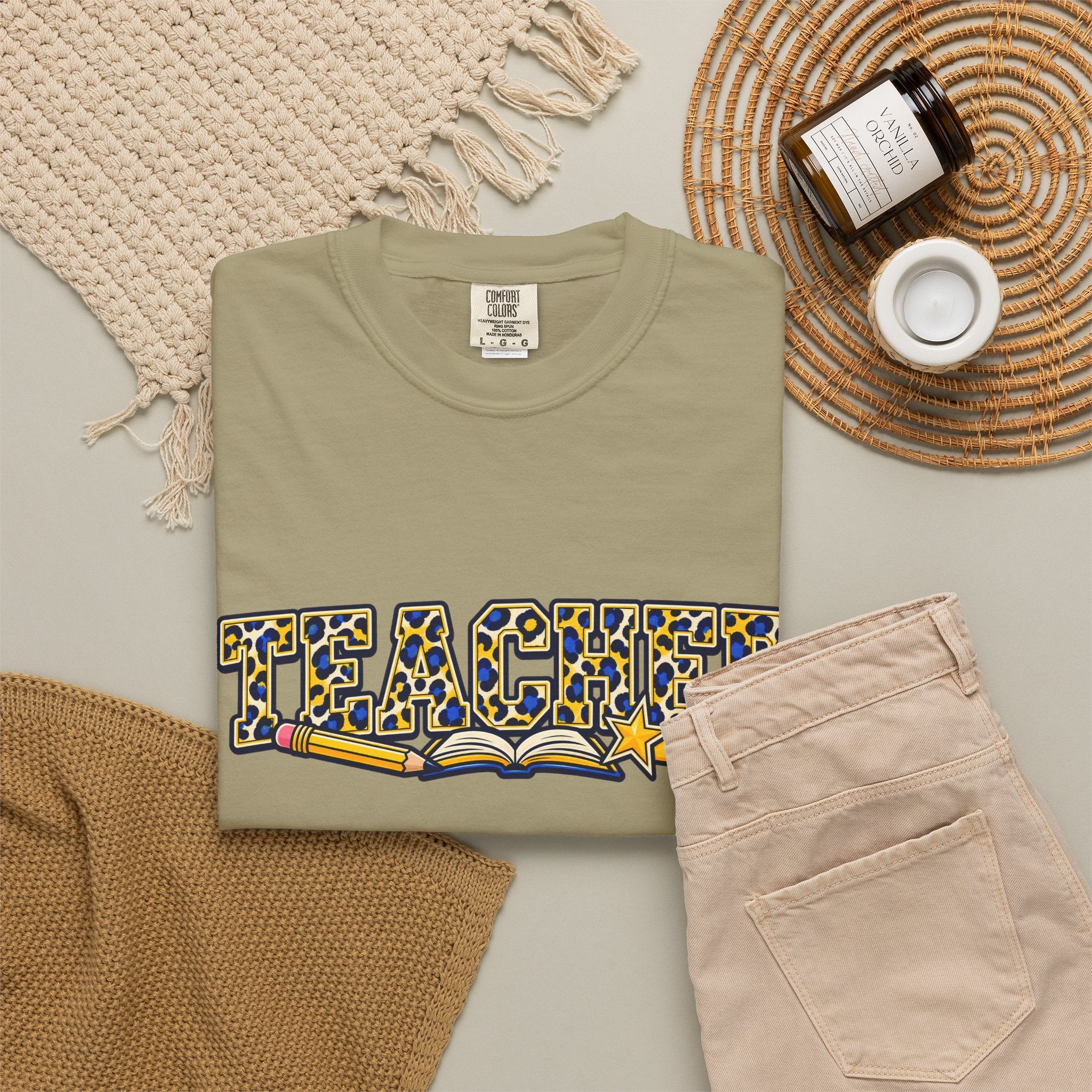 Leopard Print Teacher Comfort Colors® Heavyweight Tee 🍎✏️