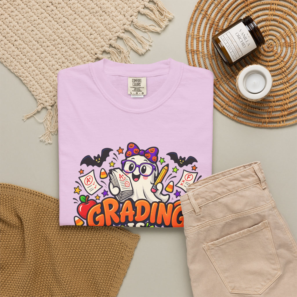 Grading Is Scary Enough T-Shirt — Halloween Teacher Funny Tee