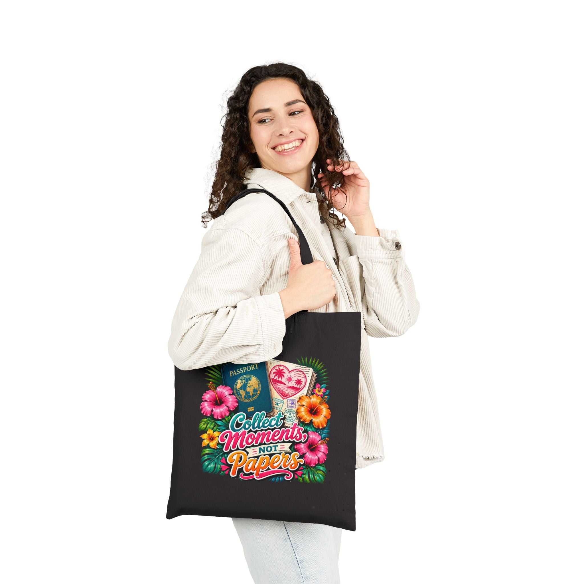 Collect Moments Not Papers - Tropical Travel Canvas Tote