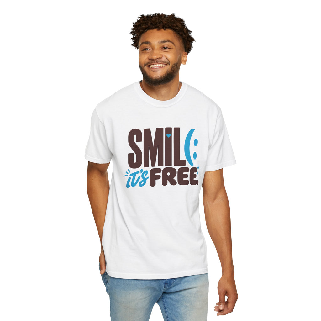SMIL(: IT’S FREE. Brown & Bright Blue Garment-Dyed Graphic Tee