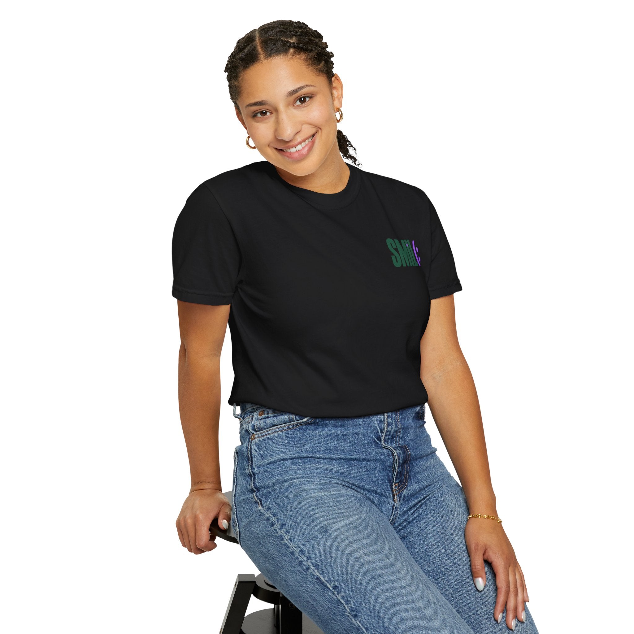 SMIL(: IT’S FREE. Green & Purple Front-and-Back Garment-Dyed Tee