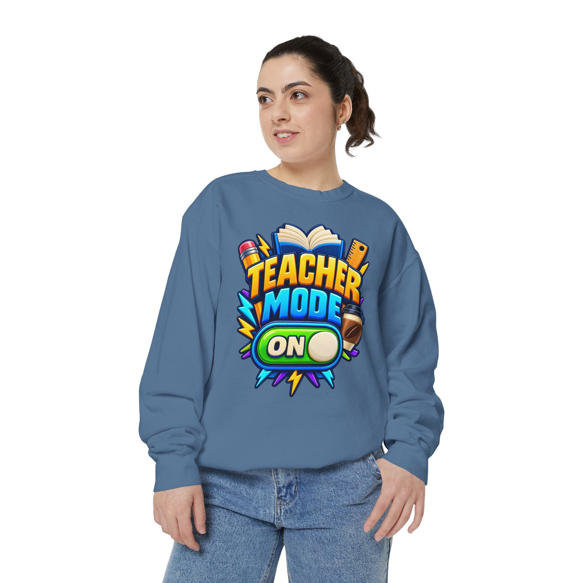 Teacher Mode On Sweatshirt 📚☕ | Funny Teacher Crewneck