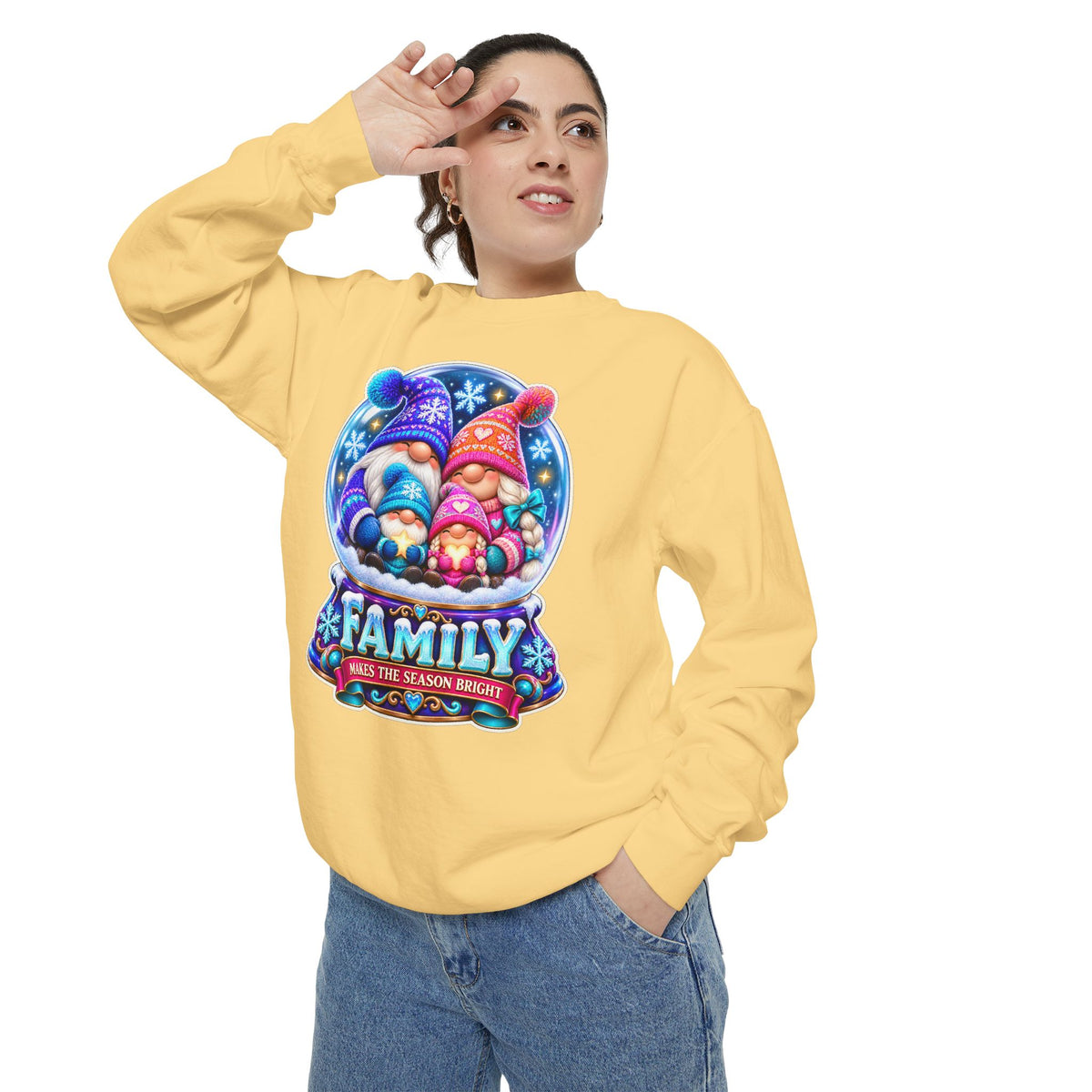 Family Gnome Christmas Sweatshirt "Family Makes the Season Bright"