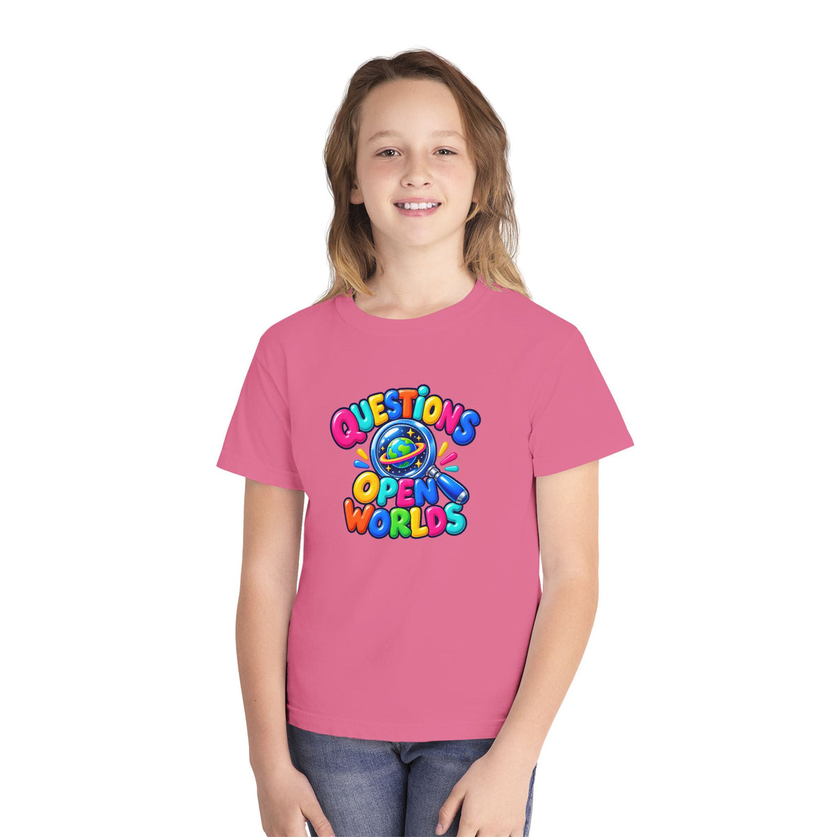 🌍 Questions Open Worlds Colorful Space Graphic Youth Tee