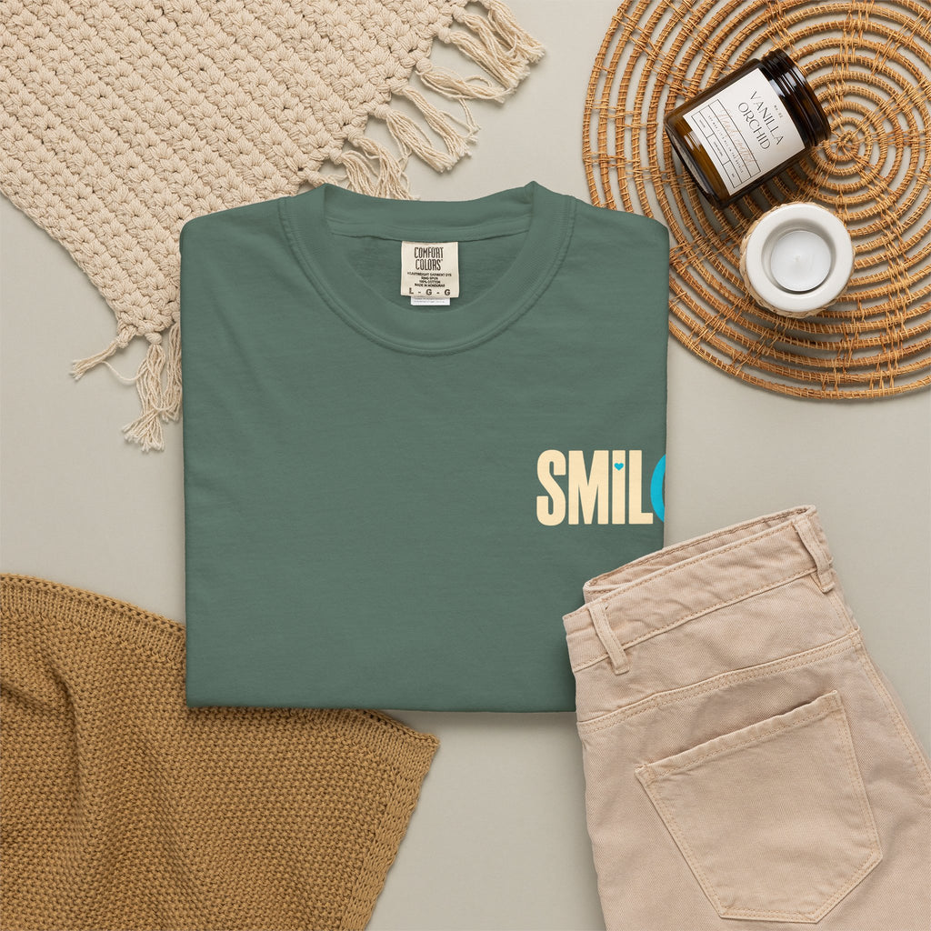 SMIL(: IT’S FREE. Charcoal & Plum Front-and-Back Tee