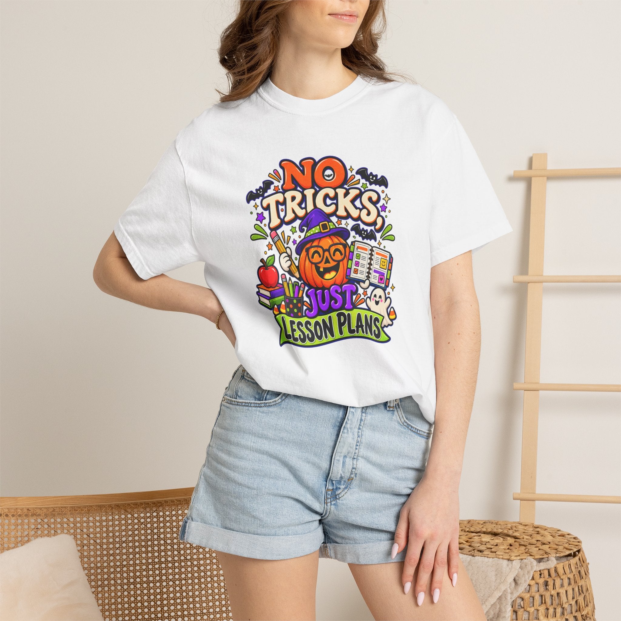 Halloween Teacher T-Shirt - "No Tricks, Just Lesson Plans"