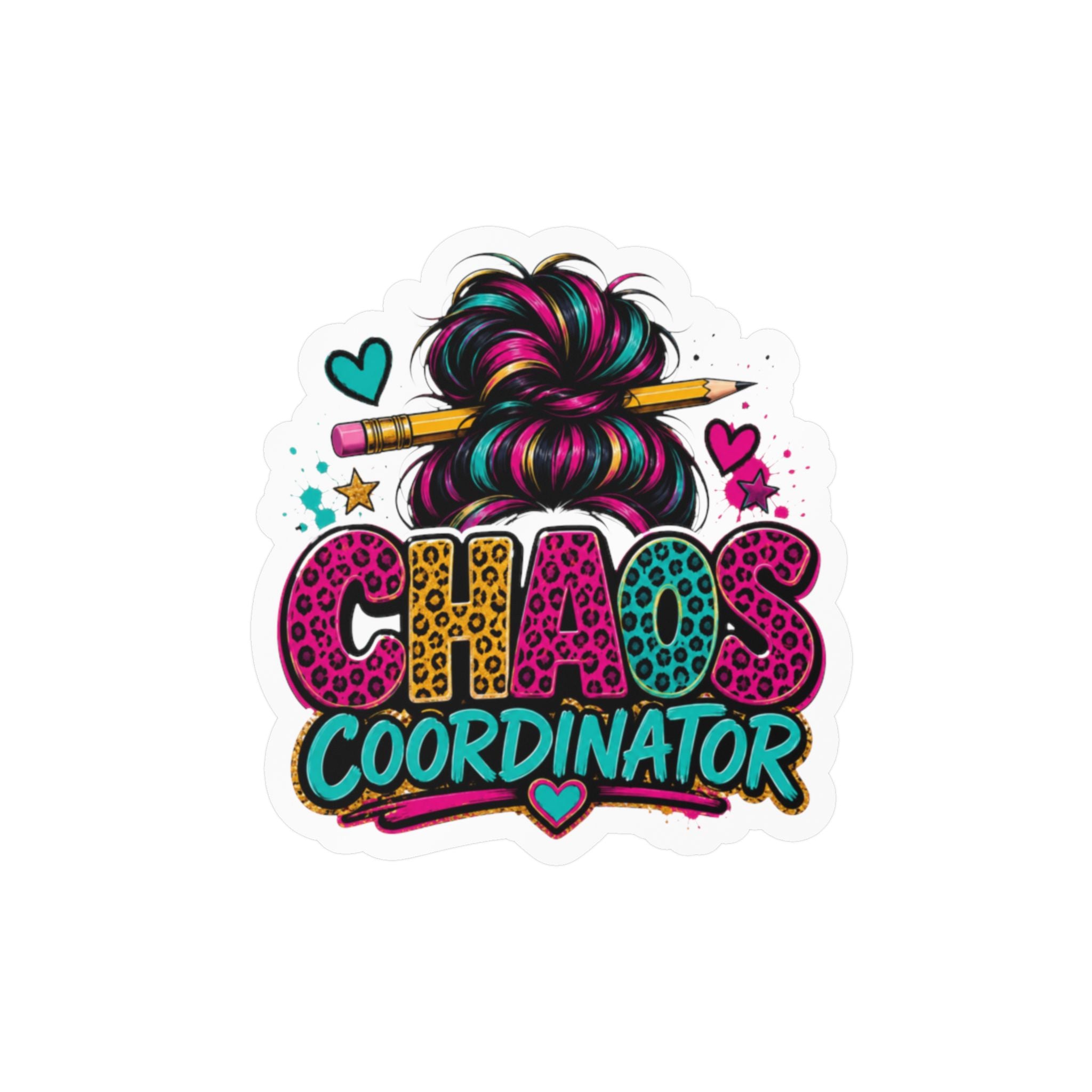 Chaos Coordinator Vinyl Sticker - Kiss-Cut Colorful Messy Bun Design
