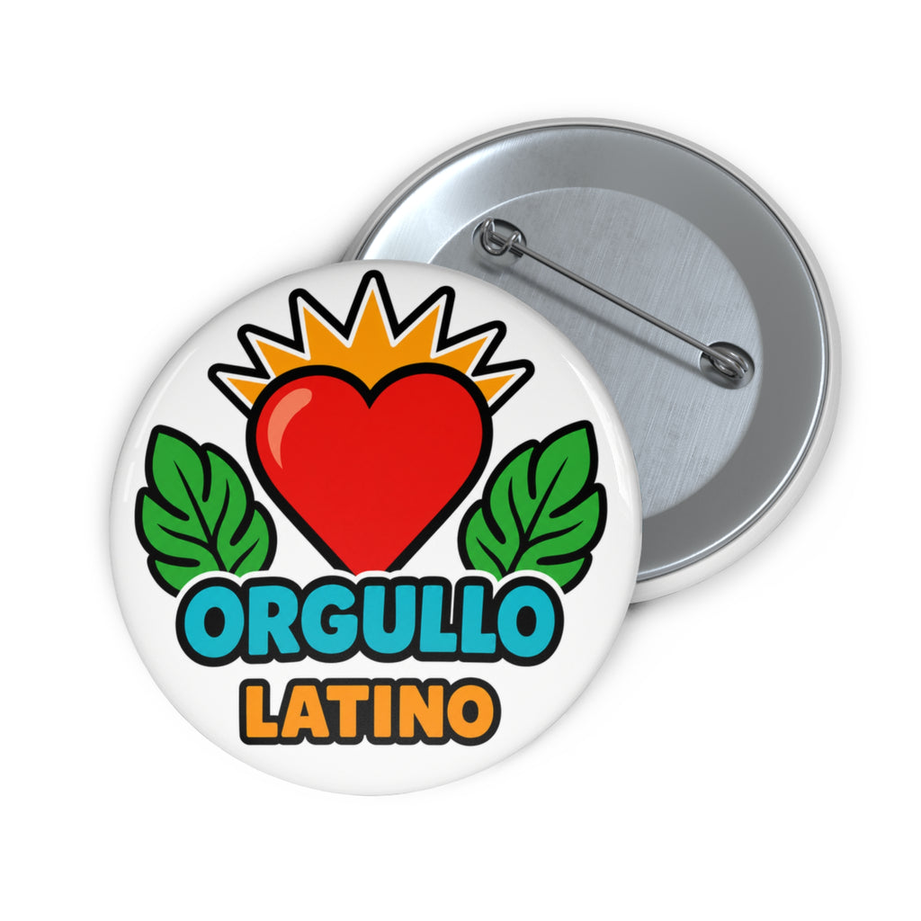 Orgullo Latino Button Pin – Latin Pride Heart Badge, Turquoise and Orange Hispanic Culture Gift
