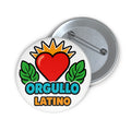 Orgullo Latino Button Pin – Latin Pride Heart Badge, Turquoise and Orange Hispanic Culture Gift