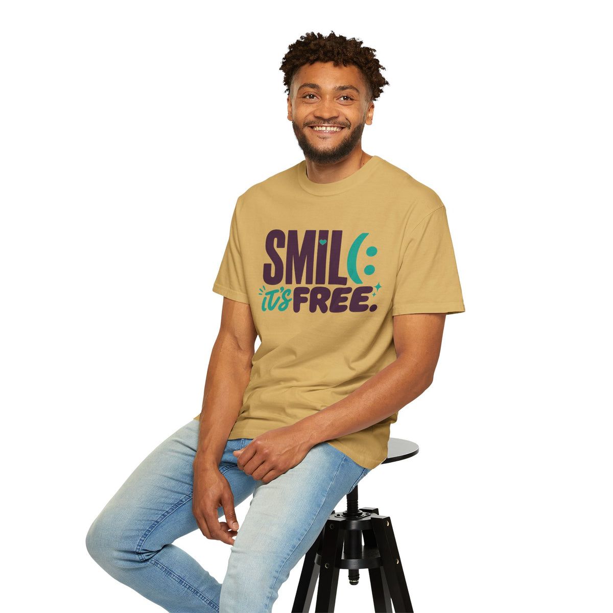 SMIL(: IT’S FREE. Plum & Teal Garment-Dyed Graphic Tee