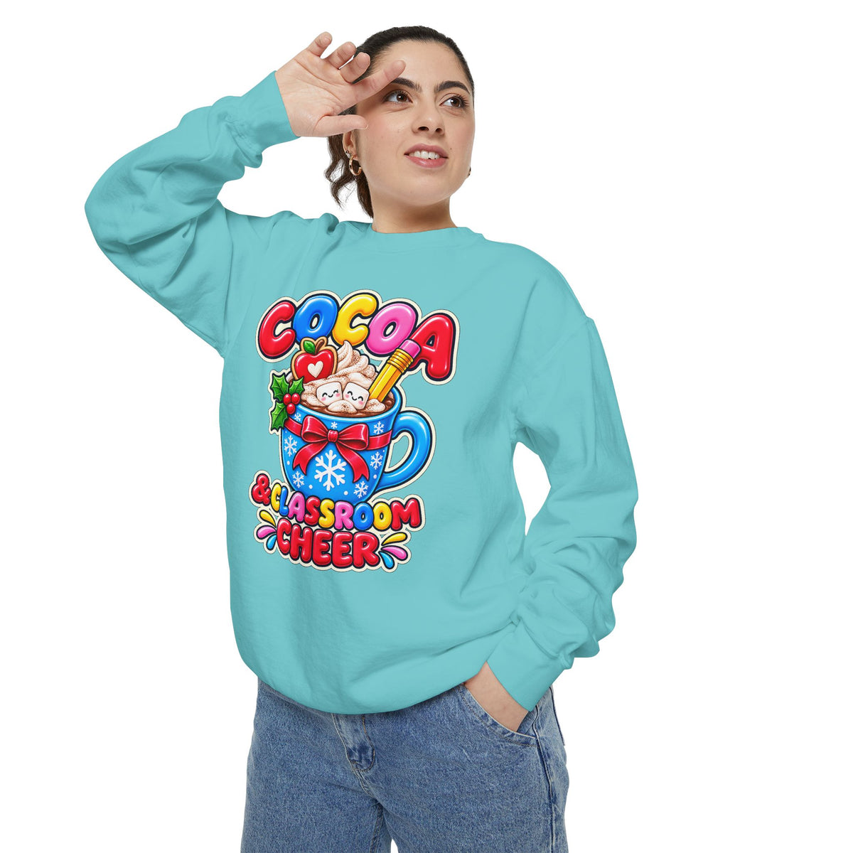 Cocoa and Classroom Cheer Christmas Sweatshirt ☕🍎❄️