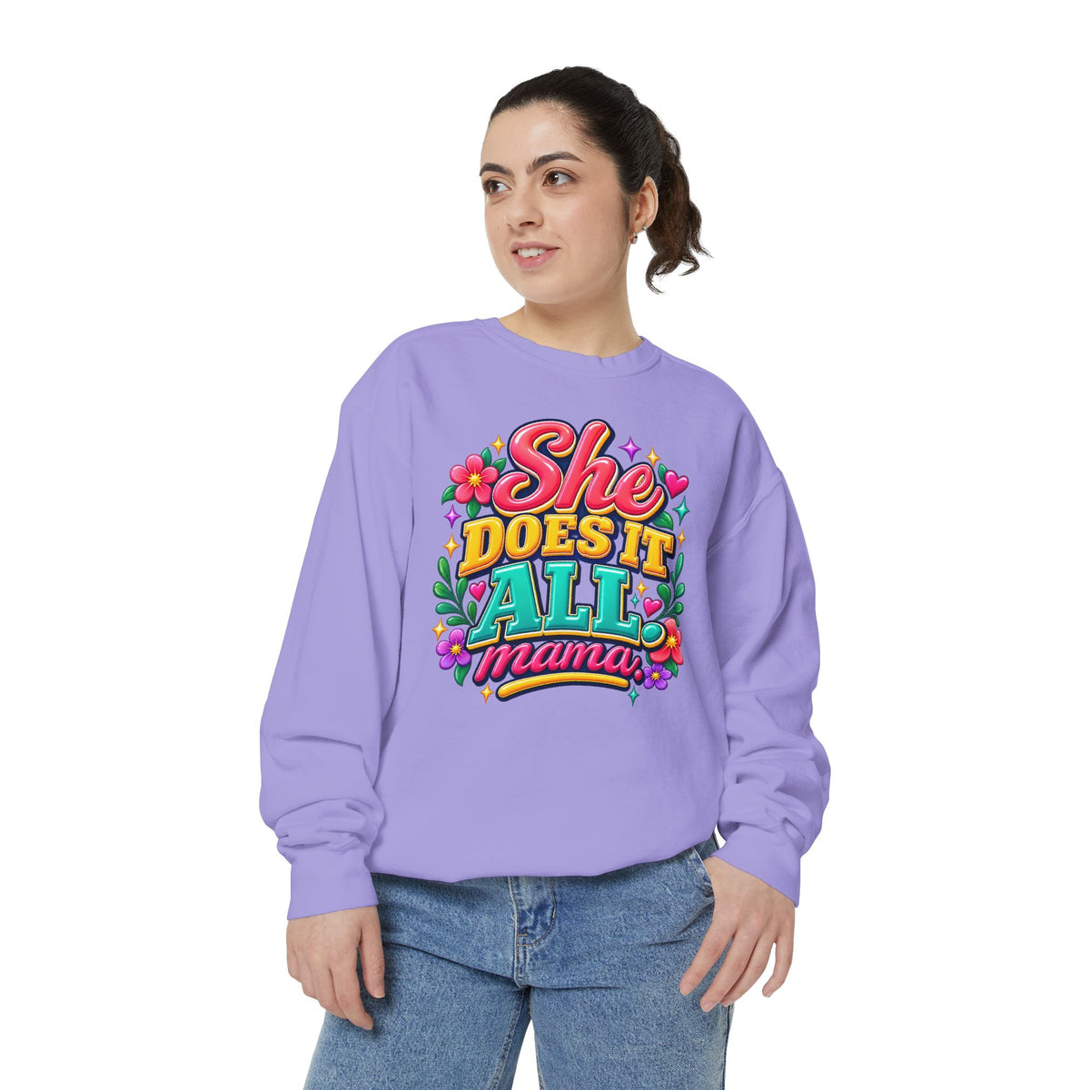 She Does It All Mama Sweatshirt — Floral Mom Appreciation Crewneck
