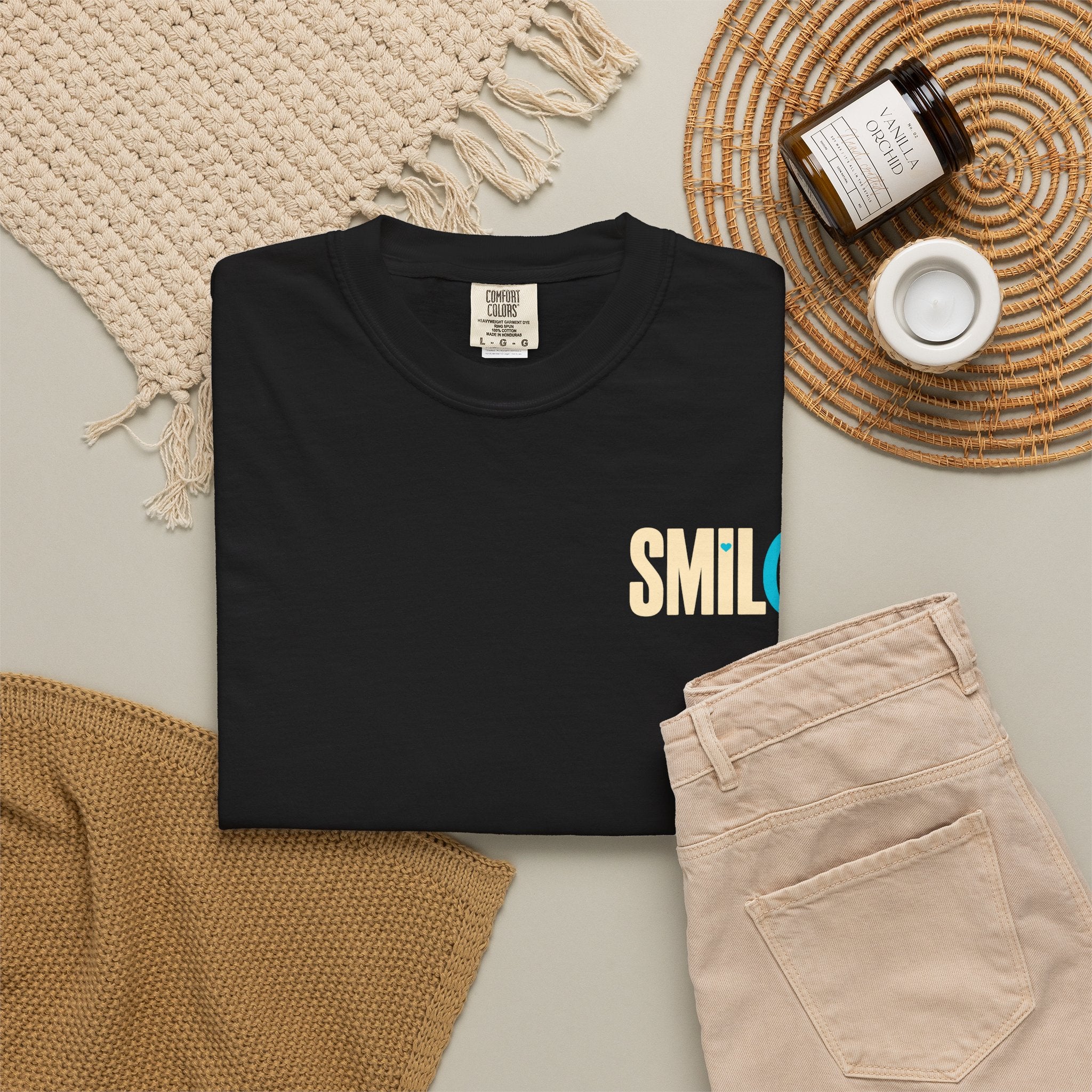SMIL(: IT’S FREE. Charcoal & Plum Front-and-Back Tee