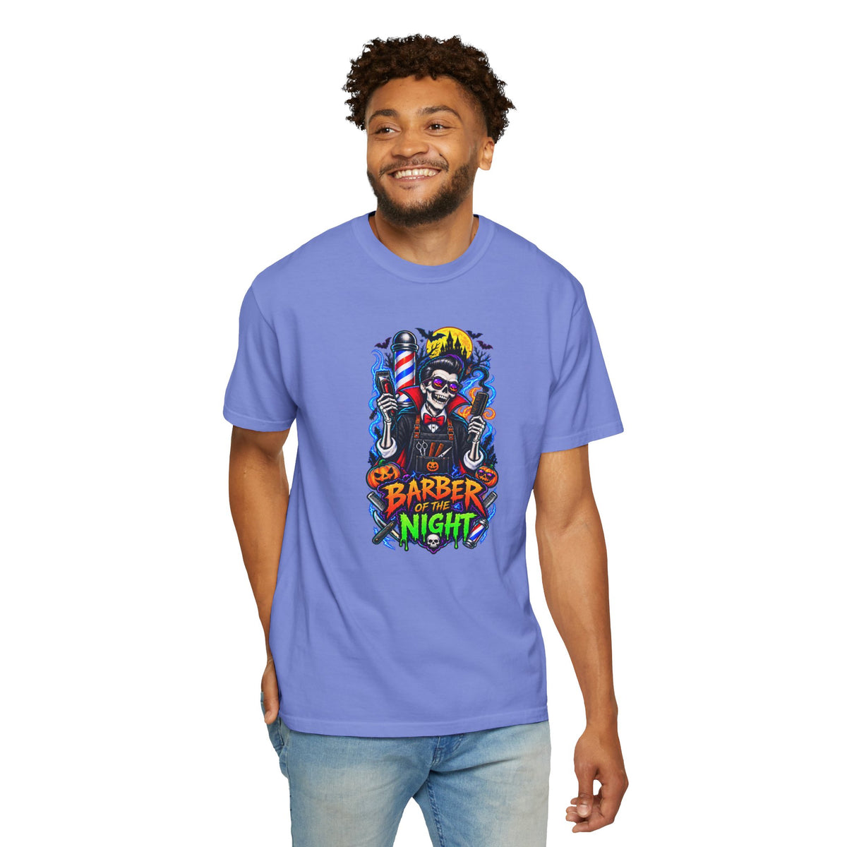 Barber of the Night Halloween Tee – Adult Unisex Barbershop Shirt