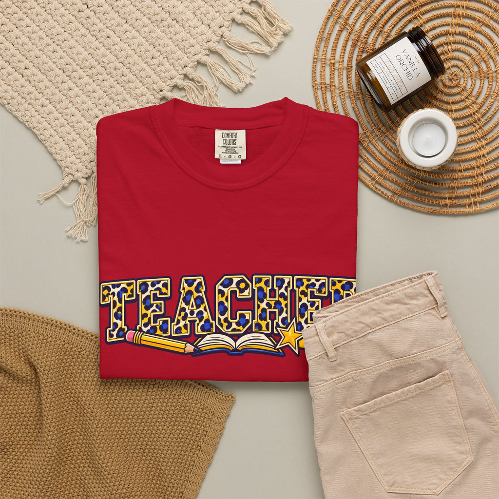 Leopard Print Teacher Comfort Colors® Heavyweight Tee 🍎✏️