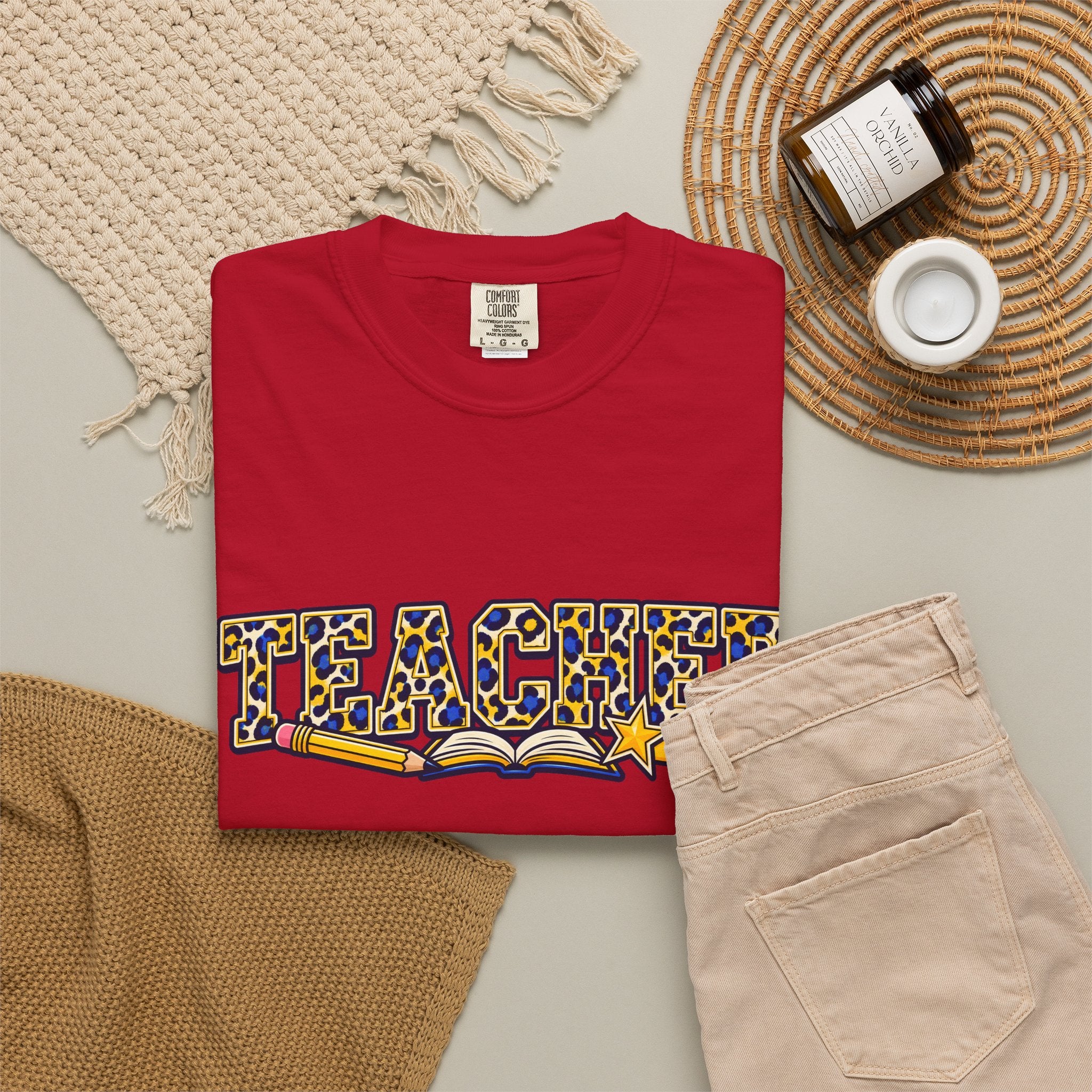 Leopard Print Teacher Comfort Colors® Heavyweight Tee 🍎✏️
