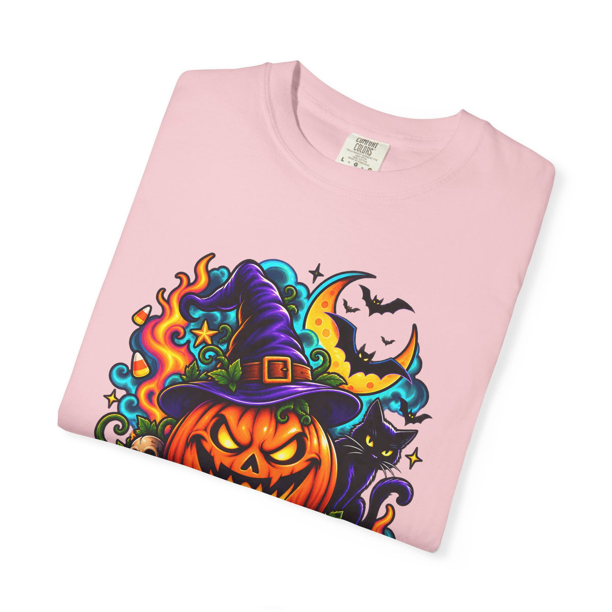 Unisex Halloween Pumpkin & Black Cat T-Shirt | Colorful Spooky Adult Tee