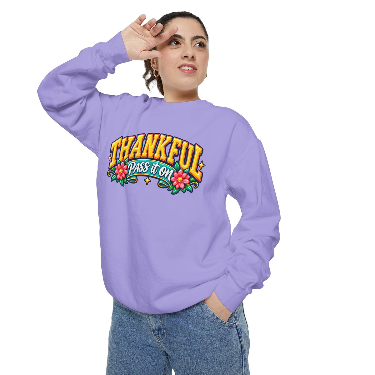 Thankful Pass It On Sweatshirt — Graphic Thankful Floral Crewneck